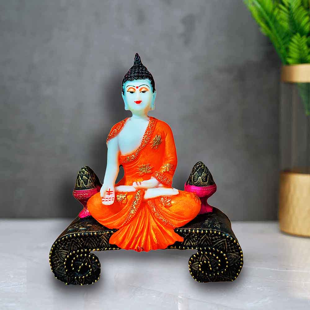 Buy Orange Meditating Buddha Showpiece Online